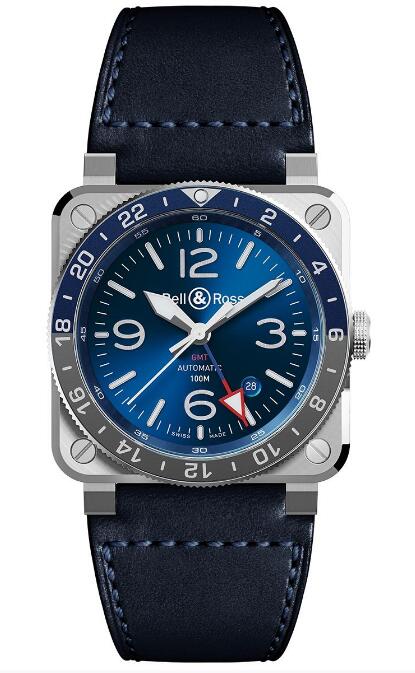 Review Bell and Ross BR 03 Replica Watch BR 03-93 GMT Blue BR0393-BLU-ST/SCA - Click Image to Close